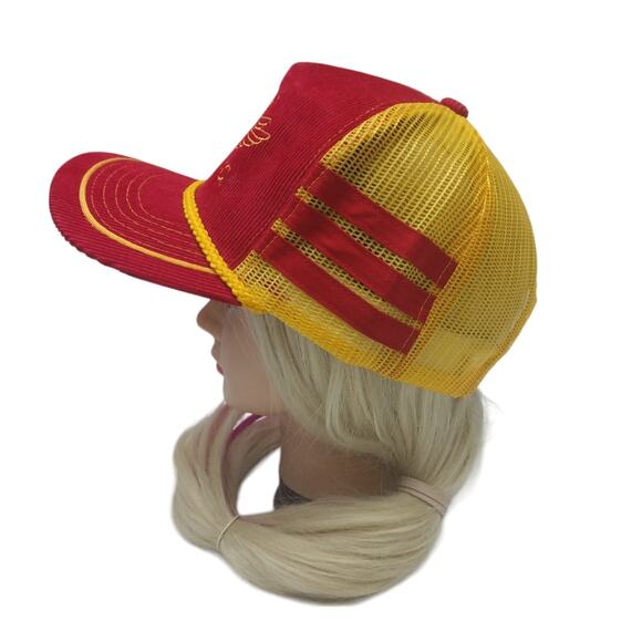 Vintage Welch Bros Inc Snapback Trucker Red Yellow Mesh Hat Cap 3 STRIPE, NWOT - Picture 5 of 6